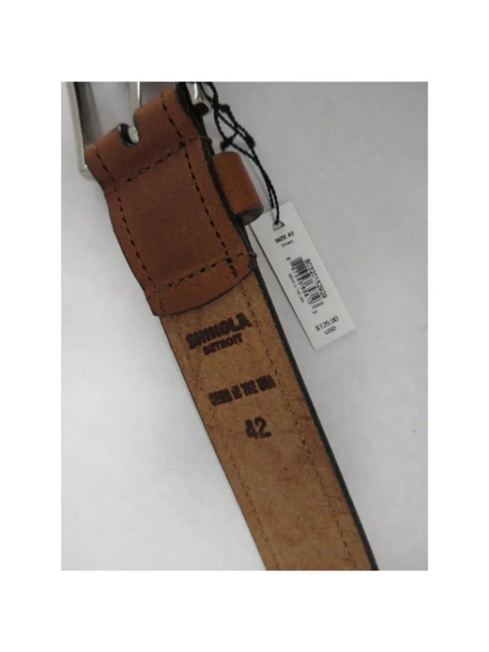Shinola Detroit Belt 42 Leather Silver Buckle Dress Made in USA NEW